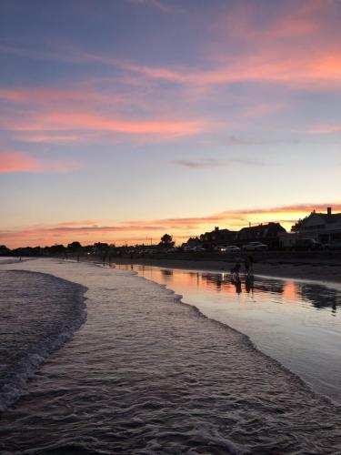 A sunset over a beach.